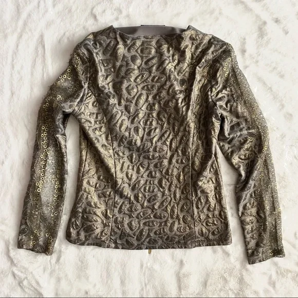 Rare💎 Frank Lyman DesignElegant Chic Metallic Fringe Detail Full Zip Jacket